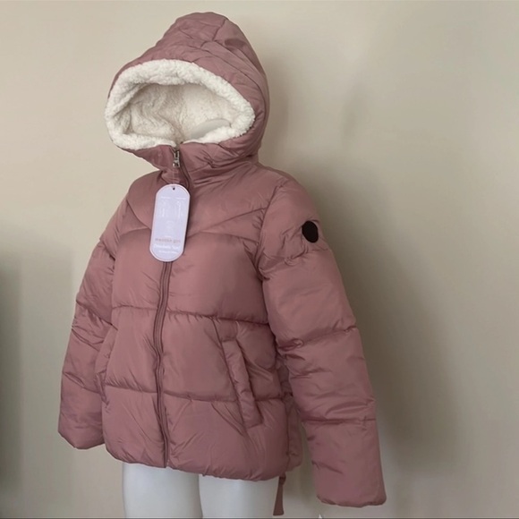 (NWT) Madden Girl Women’s Hooded Puffer w/ Detachable Scarf in Dusty Pink, Small - Picture 2 of 15